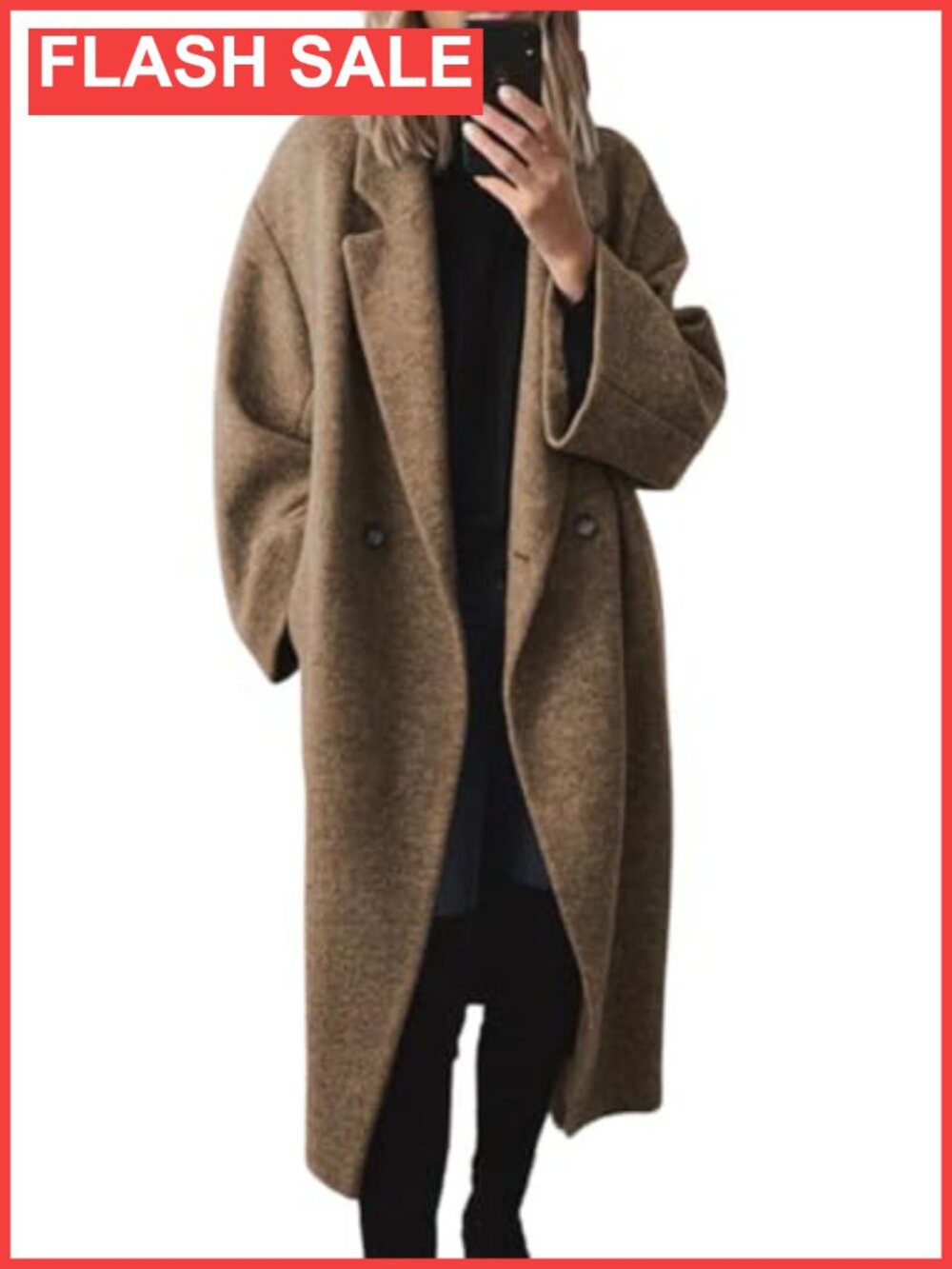 Wool Blend Pea Coat Notch Lapel Double Breasted Winter Trench Coat